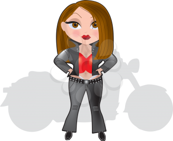 Royalty Free Clipart Image of a Girl With a Motorcycle Silhouette
