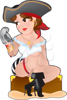 Royalty Free Clipart Image of a Pirate Pinup Girl