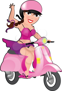 Royalty Free Clipart Image of a Girl on a Moped