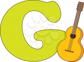 Royalty Free Clipart Image of a Guitar Beside a G