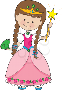 Royalty Free Clipart Image of Princess With a Wand and Frog