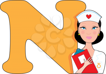 Royalty Free Clipart Image of a Nurse With an N