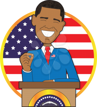 Royalty Free Clipart Image of President Barack Obama With the American Flag Behind Him