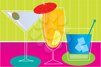 Royalty Free Clipart Image of a Drinks on a Counter in a Bar