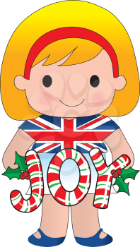 Royalty Free Clipart Image of an English Girl With a Candy Cane Joy