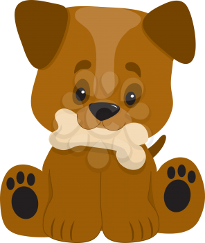 Royalty Free Clipart Image of a Puppy Holding a Bone