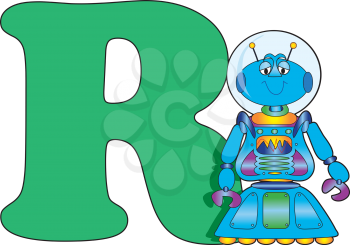 Royalty Free Clipart Image of a Robot Beside R
