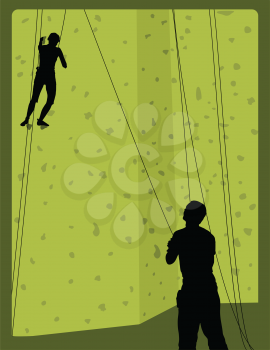 Royalty Free Clipart Image of Rock Climbers in Silhouette