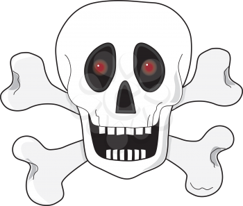 Royalty Free Clipart Image of a Skull and Crossbones With Fiery Eyes