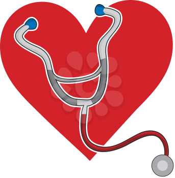 A stethoscope and a red heart background