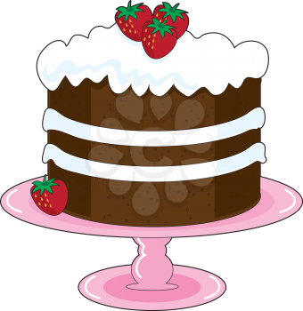 Strawberry Shortcake with whipped cream icing and fresh strawberries, is displayed on a pink cake plate with pedestal. Mmmm, yummy!