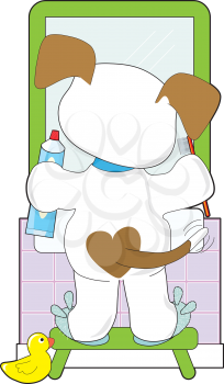 Royalty Free Clipart Image of a Dog Brushing Its Teeth