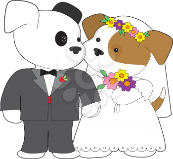 Royalty Free Clipart Image of a Puppy Couple Getting Married