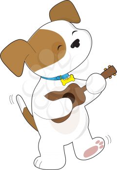 Royalty Free Clipart Image of a Pup Playing a Ukulele