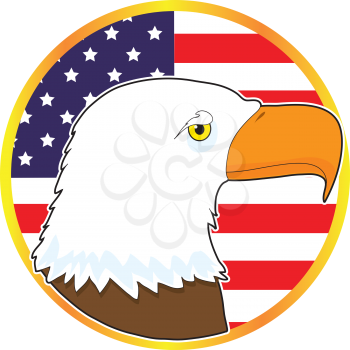 Royalty Free Clipart Image of an American Eagle Head Against the Stars and Stripes
