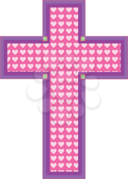 Royalty Free Clipart Image of a Cross With Pink Hearts