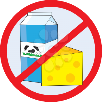 Royalty Free Clipart Image of a Ban on Milk and Cheese Sign