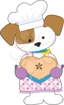 Royalty Free Clipart Image of a Dog With a Heart Shaped Pie