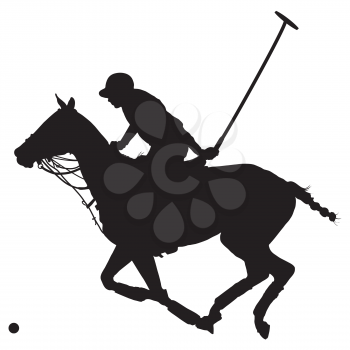 Black silhouette of a polo player and horse 