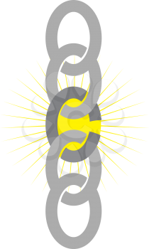 A chain showing a weak link with a yellow star background