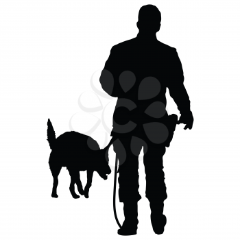 Royalty Free Clipart Image of a Silhouette of Police Officer and His Dog