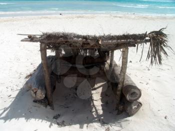 A shed built as a shelter from the hot caribbean sun on the beach.