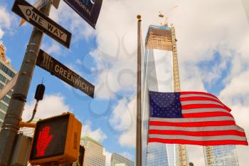 Views of New York City, USA. Freedom Tower and the World Trade Center.