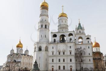 MOSCOW, RUSSIA - APRIL 8, 2015: Views of the territory of the Moscow Kremlin on April 8, 2015. The Kremlin is a fortified complex at the heart of Moscow, overlooking the Moskva River to the south, Sai