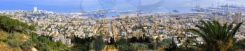 Panoramic view of the Mediterranean Port of Haifa in Israel.