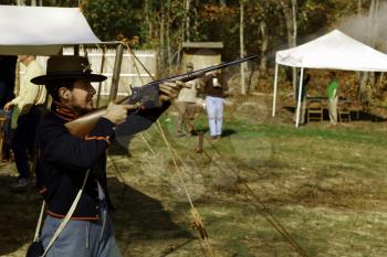 Coventry,RI,USA-October 28, 2017: Unknown local residents participating in a Civil War Era encampment and skirmish re-enactments.