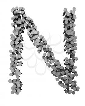 Royalty Free Clipart Image of an N Made From Hammered Nails
