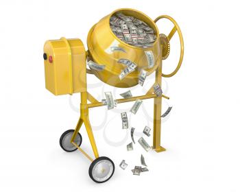 Royalty Free Clipart Image of a Concrete Mixer Full of Money