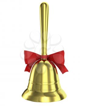Christmas bell with handle and red ribbon isolated on white background