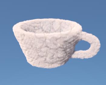 Empty cup made of clouds on blue background