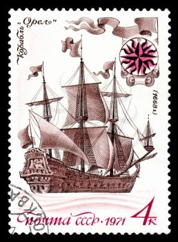 Royalty Free Clipart Image of a Stamp With a Ship
