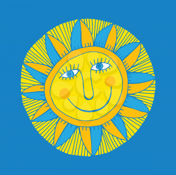 vector abstract smiling sun on blue
