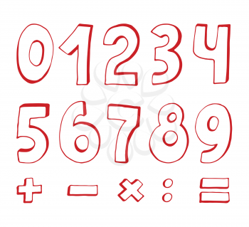 set of red numbers on white background