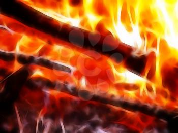 abstract background - burning wood in bright and hot fire