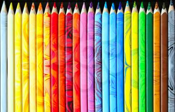 Bright background with set of color pencils