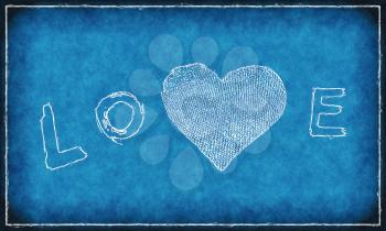 Word ''love'' with abstract heart on blue background