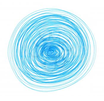 Abstract blue drawn round element for design on white background