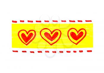 Bright color pattern with abstract hearts on white