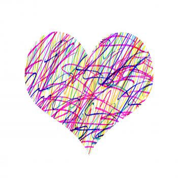 Abstract heart with bright colorful messy pattern on white background