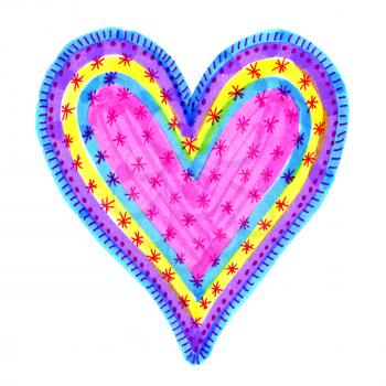 Abstract love symbol with colorful hand drawn pattern on white background