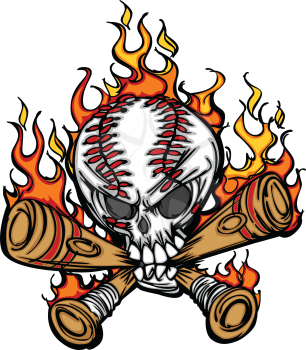 Royalty Free Clipart Image of a Skull and Burning Bats