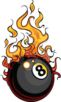 Royalty Free Clipart Image of an Eight Ball on Fire