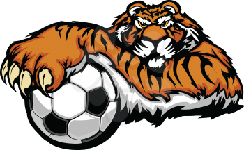 Royalty Free Clipart Image of a Tiger With a Soccer Ball