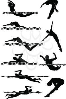 Royalty Free Clipart Image of Swimmer Silhouettes