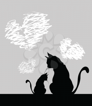 Royalty Free Clipart Image of Cats and Hearts
