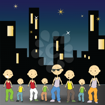 Royalty Free Clipart Image of Boys in Town